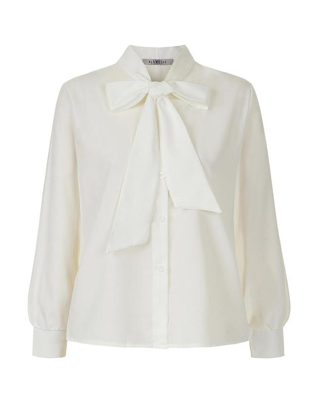 포커스 심플 보타이 블라우스_B6S1BL5061 착용컷
