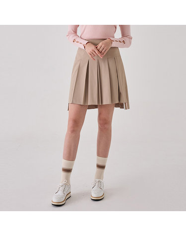 [포트메인] T3322LSK07 BE 여성 사이드배색 플리츠 미디 스커트