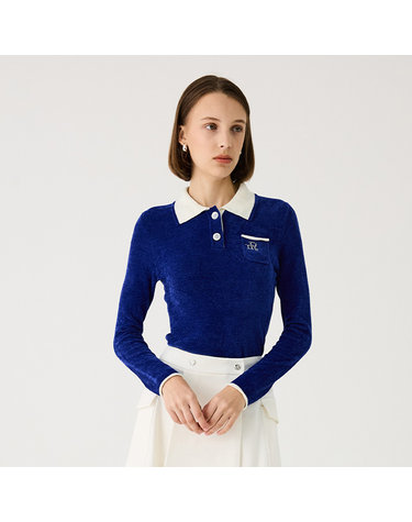 [포트메인] T3322PKT03 BL 여성 파츠 장식 카라 니트