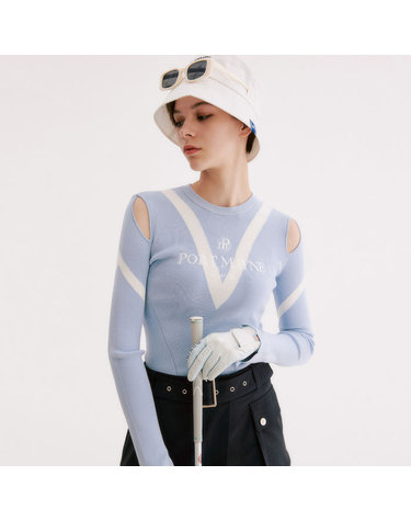[포트메인] T3122PKT04 SB 여성 컷아웃 쉐브론 니트