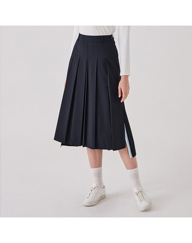[포트메인] T3322LSK08 NY 여성 사이드배색 플리츠 롱 스커트