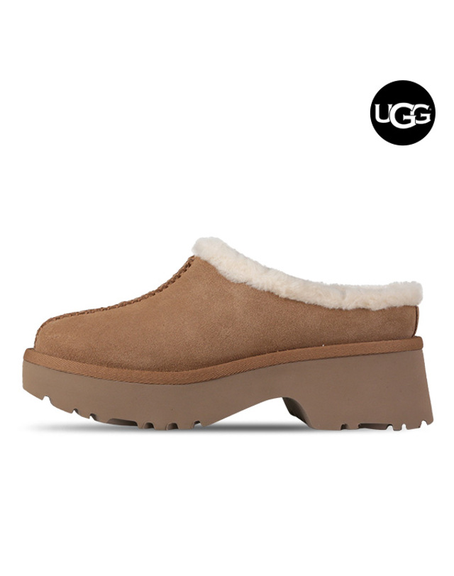 어그 어그 UGG 뉴 하이츠 코지 클로그 체스트넛 여성 겨울 방한 슬리퍼 1162510-CHE 착용컷