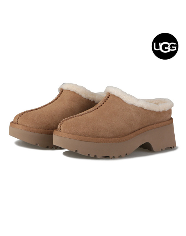 어그 어그 UGG 뉴 하이츠 코지 클로그 체스트넛 여성 겨울 방한 슬리퍼 1162510-CHE 착용컷