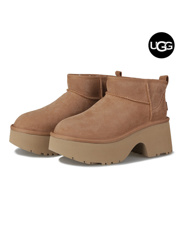 어그 어그 UGG 클래식 울트라 미니 뉴 하이츠 여성 양털 부츠 체스트넛 1158311-CHE 착용컷