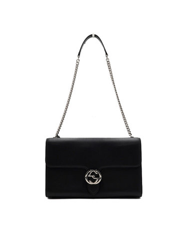 [중고명품] Gucci(구찌) 387604 블랙 레더 인터로킹G 지퍼포켓 은장체인 여성 숄더백aa66972