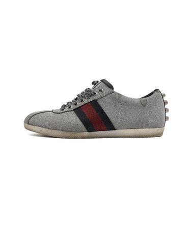 [중고명품] Gucci(구찌)  419544 메탈릭 실버 스파클링 패브릭 글리터 웹 WEB 스터드 여성 스니커즈aa67718