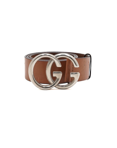[중고명품] Gucci(구찌) 259982 브라운 스트랩 은장 더블 G 버클 남성 벨트aa67887