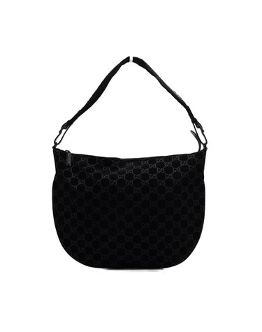 [중고명품] Gucci(구찌) 0011206 블랙 스웨이드 GG 호보 여성 숄더백aa68565