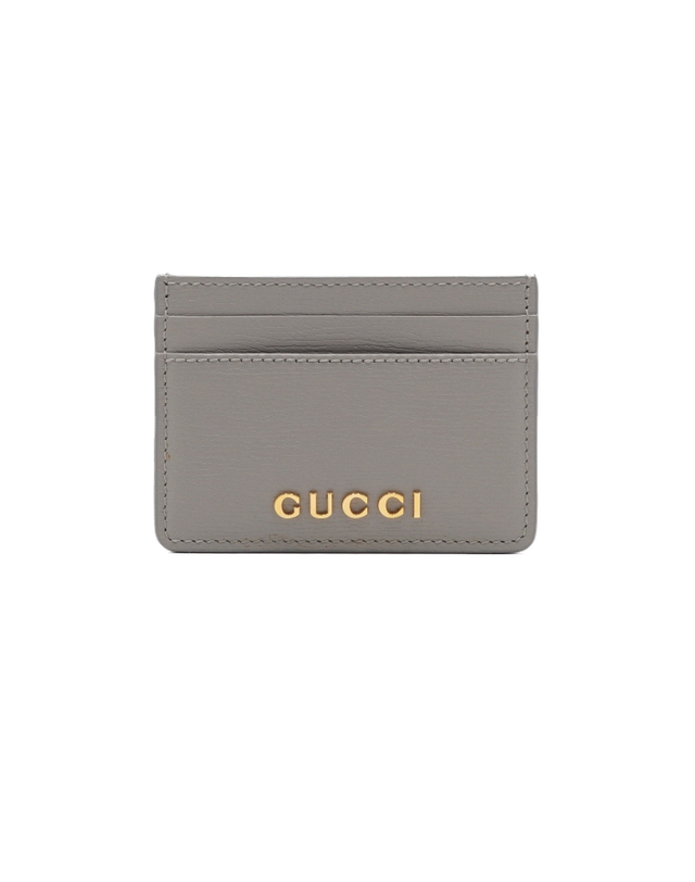 구찌 [중고명품] [중고명품] Gucci(구찌) 773428 그레이 레더 스크립트 금장로고 남여공용 카드홀더 카드지갑aa64376 착용컷