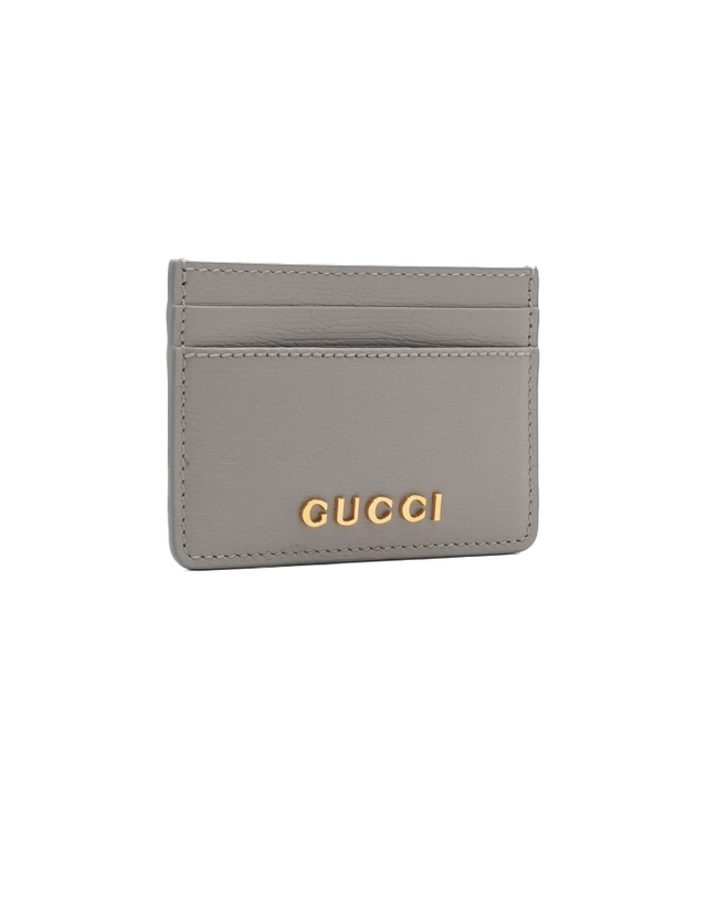 구찌 [중고명품] [중고명품] Gucci(구찌) 773428 그레이 레더 스크립트 금장로고 남여공용 카드홀더 카드지갑aa64376 착용컷