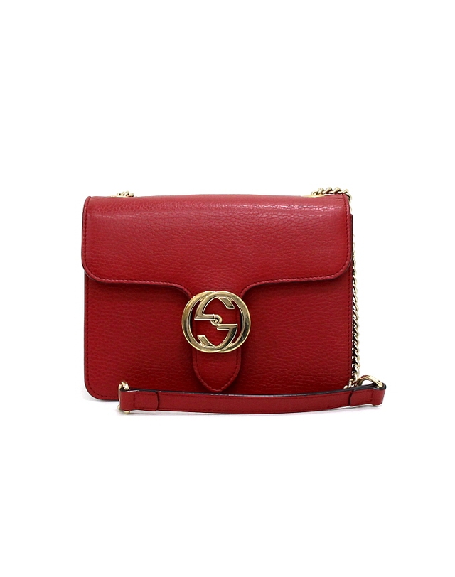 구찌 [중고명품] [중고명품] Gucci(구찌) 510304 레드 인터로킹 스몰 금장체인 숄더백 겸 크로스백aa66357 착용컷