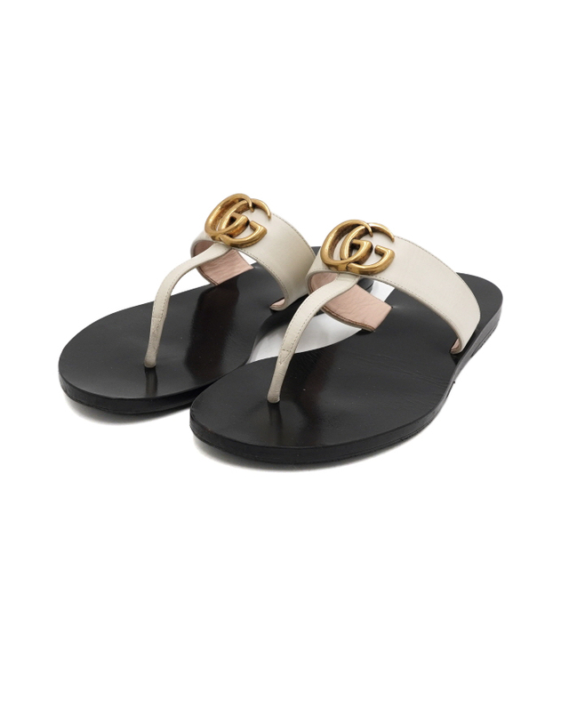 구찌 [중고명품] [중고명품] Gucci(구찌) 497444 화이트 더블G 마몽 T-스트랩 여성 쪼리 샌들aa68048 착용컷