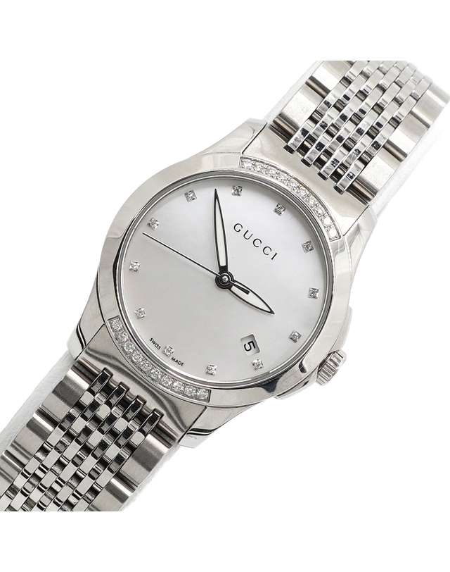 구찌 [중고명품] [중고명품] Gucci(구찌) YA126510 자개판 베젤 다이아 G-TIMELESS G타임리스 쿼츠 여성 시계aa68185 착용컷