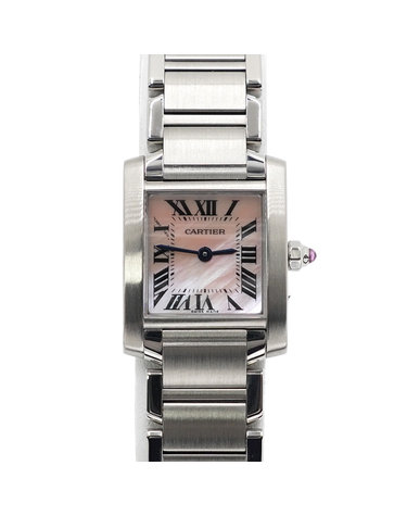 [중고명품] Cartier(까르띠에) W51028Q3 탱크 프랑세즈 핑크 자개판 쿼츠 스몰 스틸 여성 시계aa67809