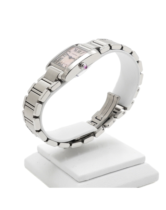 까르띠에 [중고명품] [중고명품] Cartier(까르띠에) W51028Q3 탱크 프랑세즈 핑크 자개판 쿼츠 스몰 스틸 여성 시계aa67809 착용컷