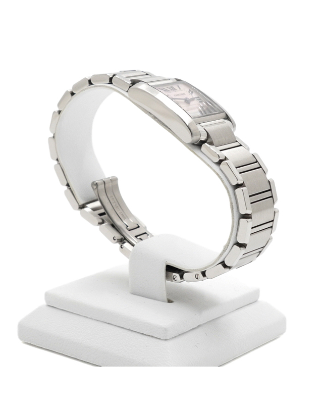까르띠에 [중고명품] [중고명품] Cartier(까르띠에) W51028Q3 탱크 프랑세즈 핑크 자개판 쿼츠 스몰 스틸 여성 시계aa67809 착용컷