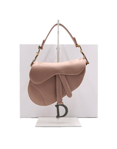 [중고명품] Dior(디올) 핑크 새틴 금장 크리스탈 미니 새들 여성 토트백aa64643