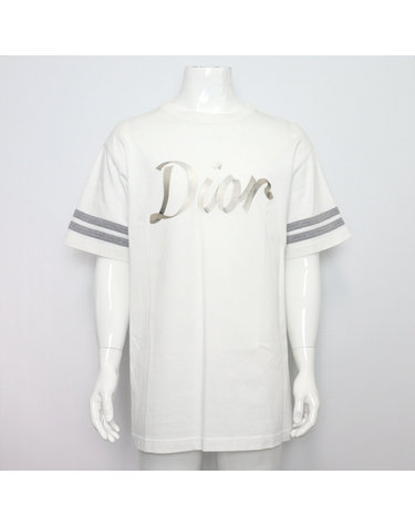 [중고명품] Dior(디올) 293J659A0554 화이트 47 백로고 프린트 스트라이프 남성 반팔 티셔츠aa65728