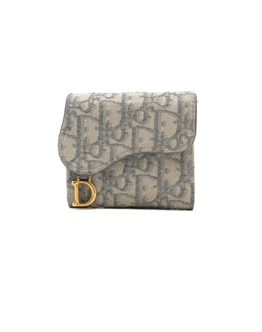 [중고명품] Dior(디올) S5652CTZQ 그레이 오블리크 자카드 Saddle Lotus 새들 로터스 여성 3단 반지갑aa68433
