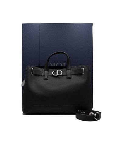 [중고명품] Dior(디올) 1LLSH290MAL 블랙 그레인 카프스킨 은장CD 노르망디 미디움 토트백 겸 숄더백aa68622