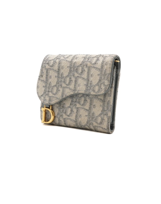 디올 [중고명품] [중고명품] Dior(디올) S5652CTZQ 그레이 오블리크 자카드 Saddle Lotus 새들 로터스 여성 3단 반지갑aa68433 착용컷