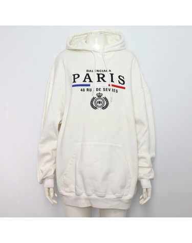 [중고명품] Balenciaga(발렌시아가) 578135 화이트 코튼 PARIS 파리스 플래그 자수 남여공용 후드티셔츠aa65881