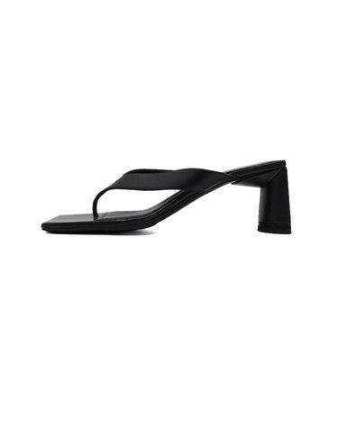 [중고명품] Balenciaga(발렌시아가) 609639 블랙 레더 화이트 로고 더블 스퀘어 플립플랍 여성 샌들 힐aa67706