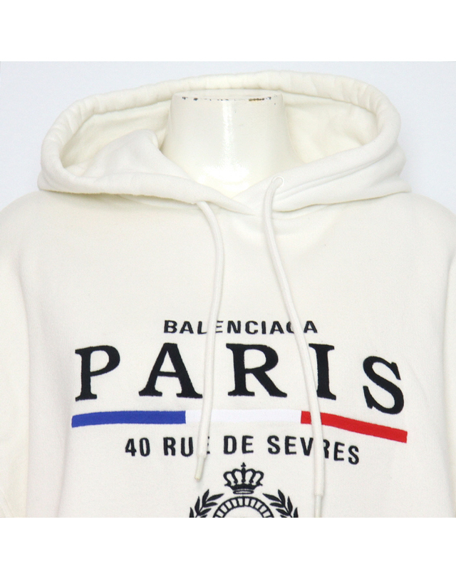 발렌시아가 [중고명품] [중고명품] Balenciaga(발렌시아가) 578135 화이트 코튼 PARIS 파리스 플래그 자수 남여공용 후드티셔츠aa65881 착용컷
