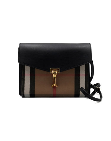 [중고명품] Burberry(버버리) 3980825 블랙 레더 하우스 체크 맥켄 스몰 플랩 숄더백 겸 크로스백aa66720