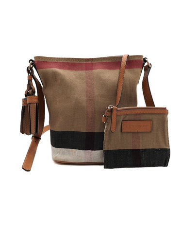 [중고명품] Burberry(버버리) 3982933 캔버스 애쉬비 태슬 버킷 스몰 호보 숄더백 겸 크로스백aa67677