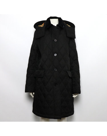 [중고명품] Burberry(버버리) 8079082 블랙 DEREHAM 데레헴 퀄팅 후드 여성 롱자켓aa68608