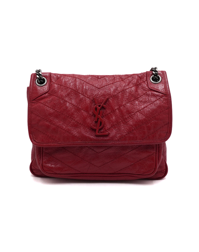 생로랑 [중고명품] [중고명품] SAINT LAURENT(생로랑) 498894 레드 크링클드 퀼티드 미디움 니키 은장체인 숄더백 겸 크로스백aa66172 착용컷