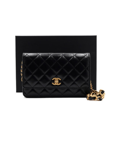 [중고명품] Chanel(샤넬) AP3848 블랙 램스킨 WOC(월릿 온 체인) 금장 CC 버튼 더블체인 숄더백 겸 크로스백aa61150