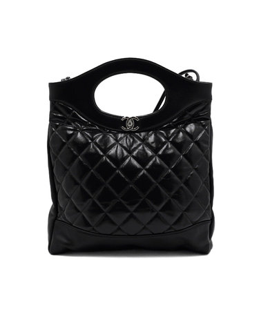 [중고명품] Chanel(샤넬) 블랙 카프스킨 31백 탑핸들 토트백 겸 은장체인 숄더백 크로스백aa65688