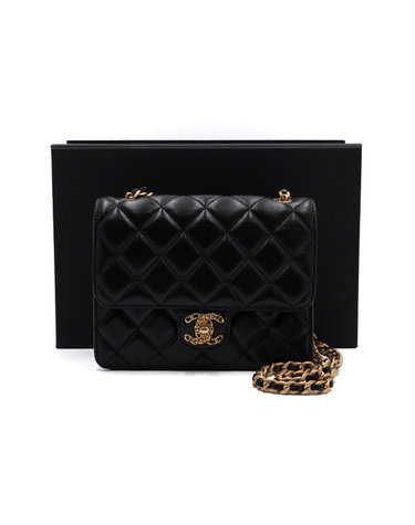 [중고명품] Chanel(샤넬) AS4056 블랙 램스킨 퀼팅 레터링CC로고 플랩 금장체인 숄더백 겸 크로스백aa66099