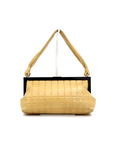 [중고명품] Chanel(샤넬) 빈티지(클래식) 베이지 램스킨 레더 초코바 버터옐로 푸쉬 락 여성 토트백aa66698