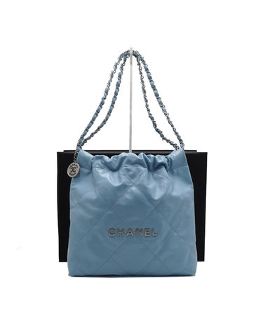 [중고명품] Chanel(샤넬) AS3260 라이트 블루 카프스킨 22백(투투백) 스몰 실버메탈 은장체인 숄더백 겸 크로스백aa66665
