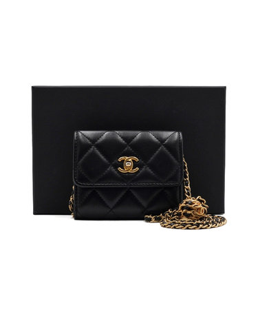 [중고명품] Chanel(샤넬) AP2704 블랙 램스킨 골든볼 금장체인 미니 WOC 카드지갑 크로스백aa67001