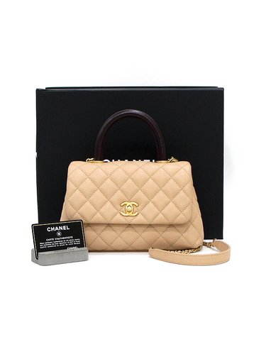 [중고명품] Chanel(샤넬) A92990 베이지 캐비어 코코핸들23 스몰 플랩 금장체인 리자드 탑핸들 토트백 겸 숄더백aa67552