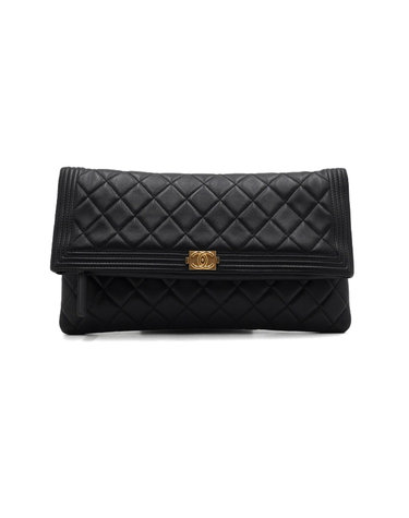 [중고명품] Chanel(샤넬) A80572 블랙 램스킨 금장 보이샤넬 폴딩 클러치백aa68576