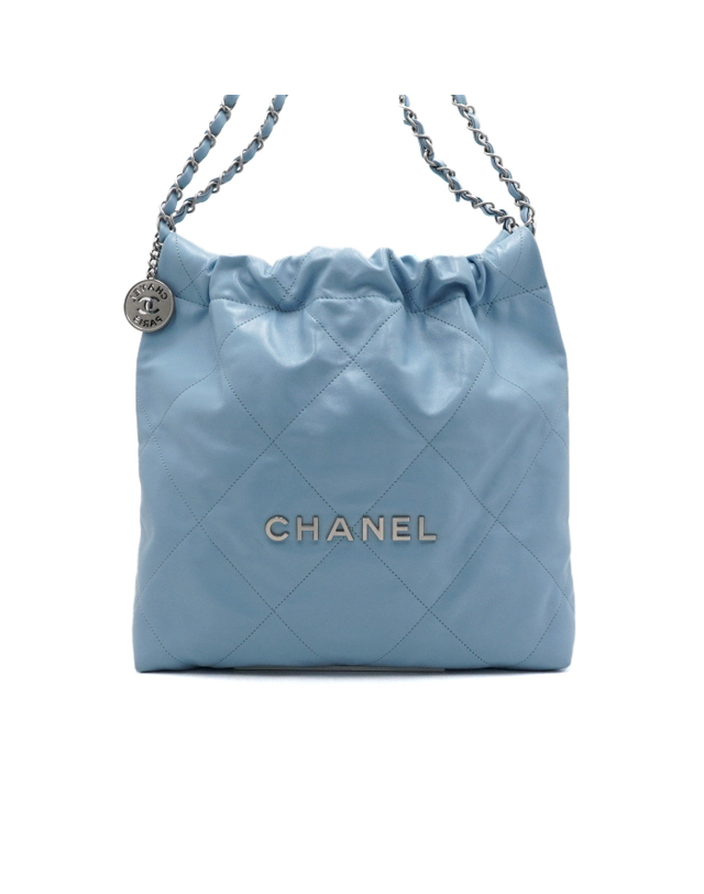 샤넬 [중고명품] [중고명품] Chanel(샤넬) AS3260 라이트 블루 카프스킨 22백(투투백) 스몰 실버메탈 은장체인 숄더백 겸 크로스백aa66665 착용컷