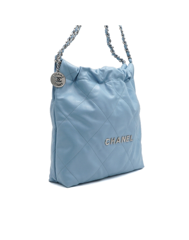샤넬 [중고명품] [중고명품] Chanel(샤넬) AS3260 라이트 블루 카프스킨 22백(투투백) 스몰 실버메탈 은장체인 숄더백 겸 크로스백aa66665 착용컷
