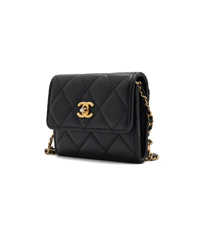 샤넬 [중고명품] [중고명품] Chanel(샤넬) AP2704 블랙 램스킨 골든볼 금장체인 미니 WOC 카드지갑 크로스백aa67001 착용컷