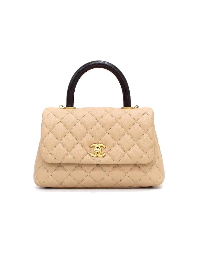 샤넬 [중고명품] [중고명품] Chanel(샤넬) A92990 베이지 캐비어 코코핸들23 스몰 플랩 금장체인 리자드 탑핸들 토트백 겸 숄더백aa67552 착용컷