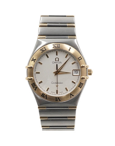 [중고명품] Omega(오메가) 1312.30 18K골드콤비 하프바 화이트다이얼 컨스텔레이션(컨스틸레이션) 34mm 쿼츠 남성 시계aa67659