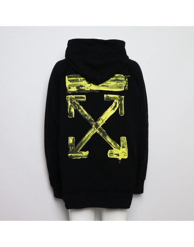 오프화이트 [중고명품] [중고명품] OFF WHITE(오프화이트) OMBB057F 블랙 코튼 아크릴 애로우 백로고 오버핏 남성 후드티셔츠aa65953 착용컷