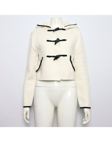 [중고명품] THOM BROWNE(톰브라운) FKJ112B 화이트 코튼 후드 사선 여성 더플자켓aa66836