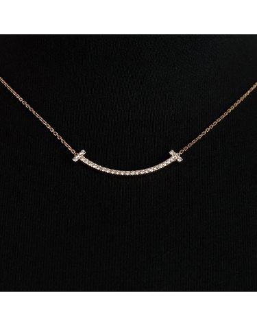 [중고명품] Tiffany(티파니) 18K로즈골드(핑크골드) T스마일 0.48캐럿 파베다이아 미듐 펜던트 목걸이aa65555