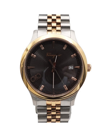[중고명품] Ferragamo(페라가모) SFCV004-19 더블 간치니 브라운 DUO 듀오 다이아몬드 라지 쿼츠 40mm 금장콤비 스틸 남성 시계aa64424