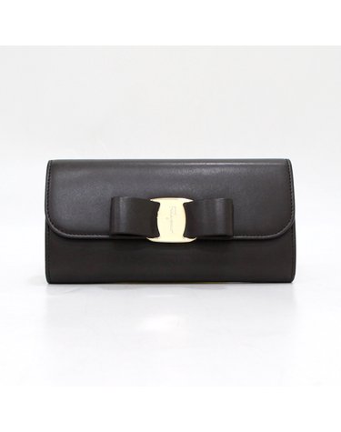 [중고명품] Ferragamo(페라가모) 22 D269 브라운 레더 바라 리본플랩 여성 장지갑aa68315